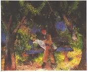 August Macke Reading man in park oil painting